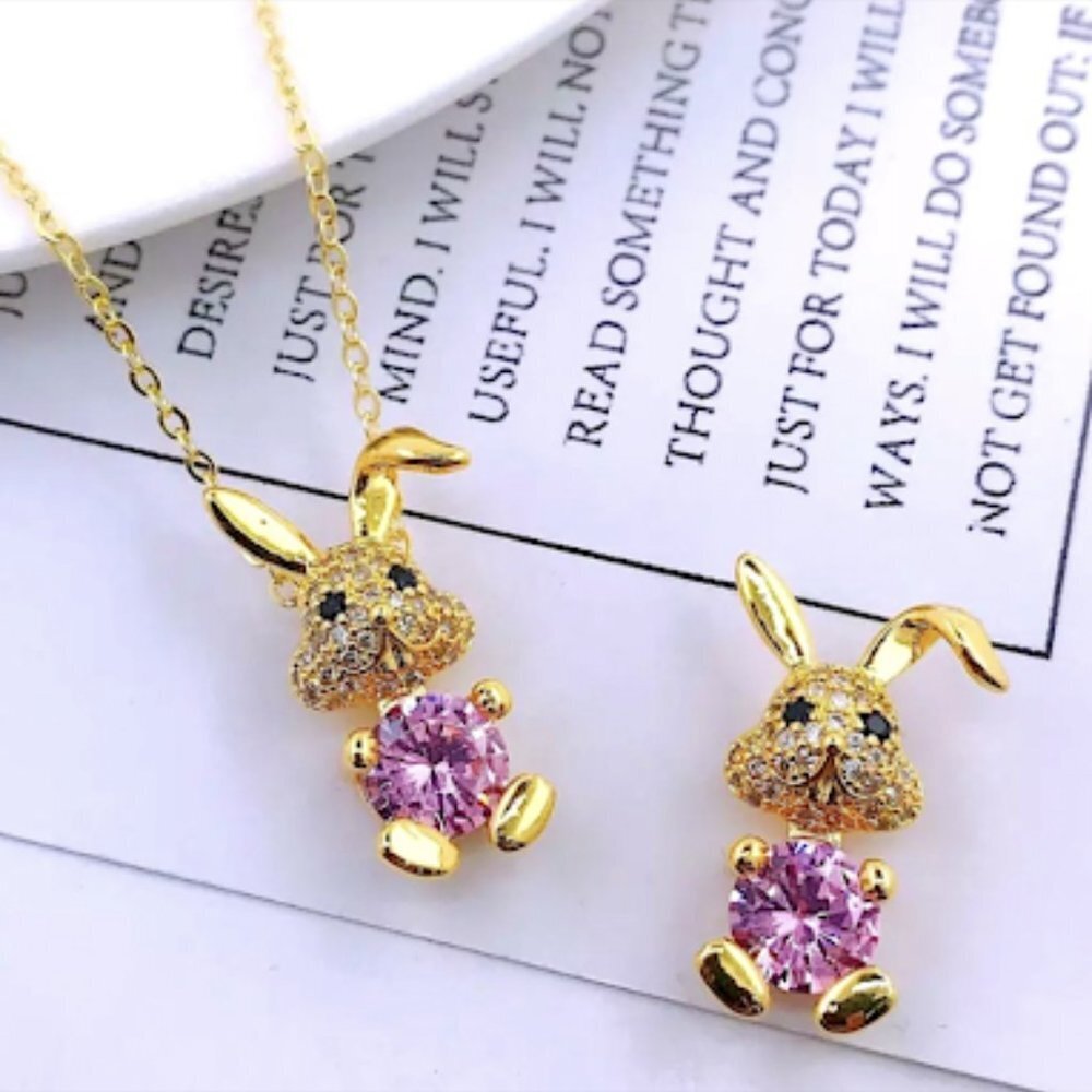 18K GOLD RABBIT ZIRCON PENDENT NECKLACE